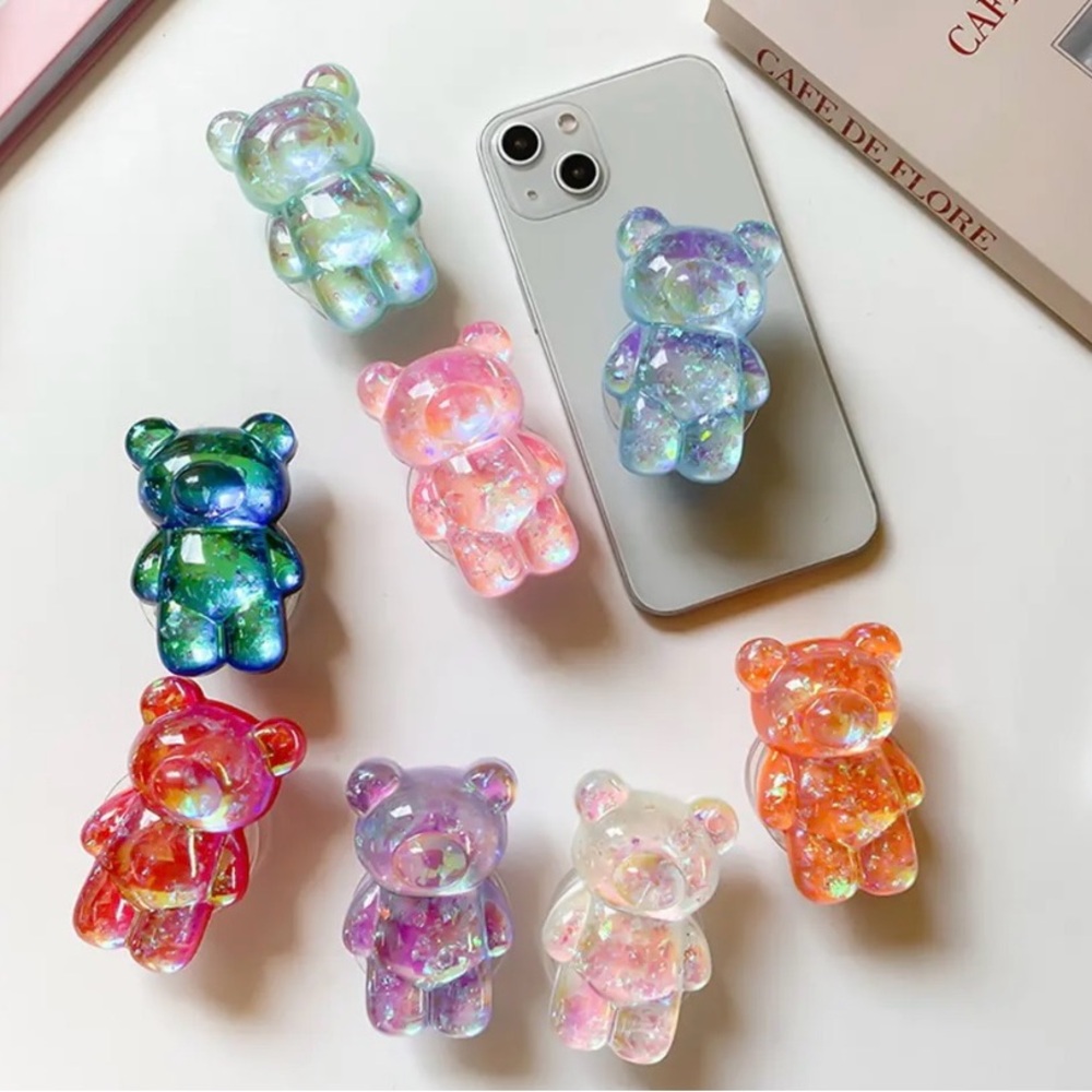 Cute Laser Bear Cell Phone Holder Grip Tok Bracket Cellphone Support Griptok